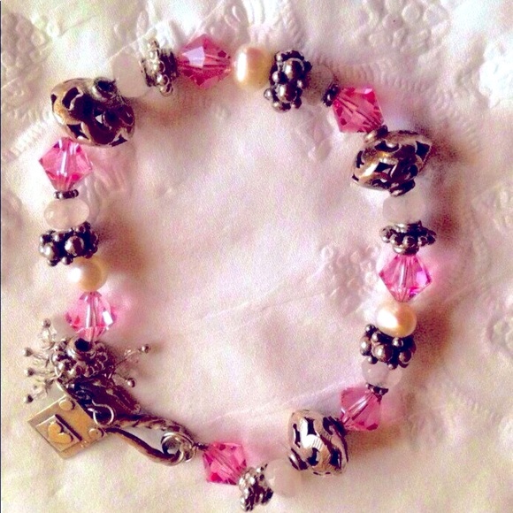 Gorgeous Handmade Pink Swarovski Crystal & Sterling Bali Beads Gorgeous! - Picture 3 of 4